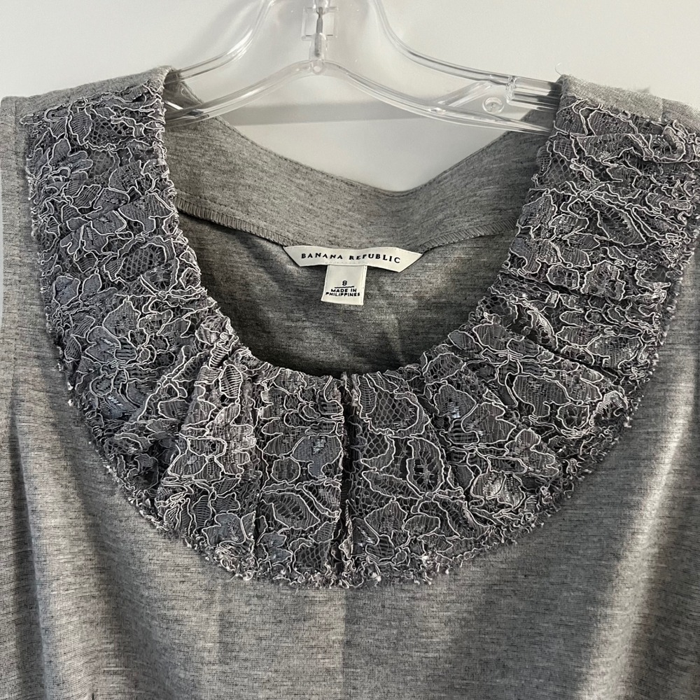 Banana Republic Gray Sleeveless Sheath Dress Lace Collar Career Cocktail Women's